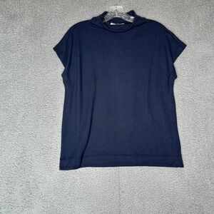 78&Sunny Womens Navy Blue Mock Neck Short Sleeve Top S101355 Size Medium
